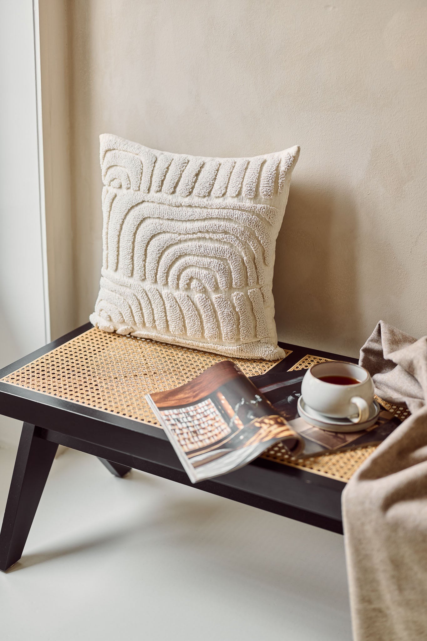 Tufted Cushion Cover 45x45 cm in Soft Sand – Elegant Sofa Cushion Cover for Scatter Cushions and Home Decor