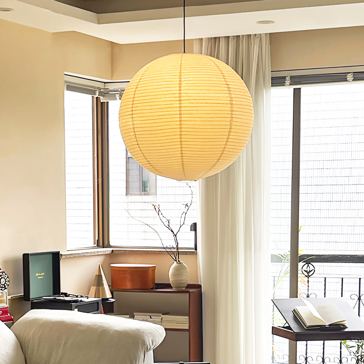 Washi Paper and Bamboo Ceiling Light Fixture – Adjustable Pendant Lamp for Modern Indoor Spaces, Warm Glow Lighting