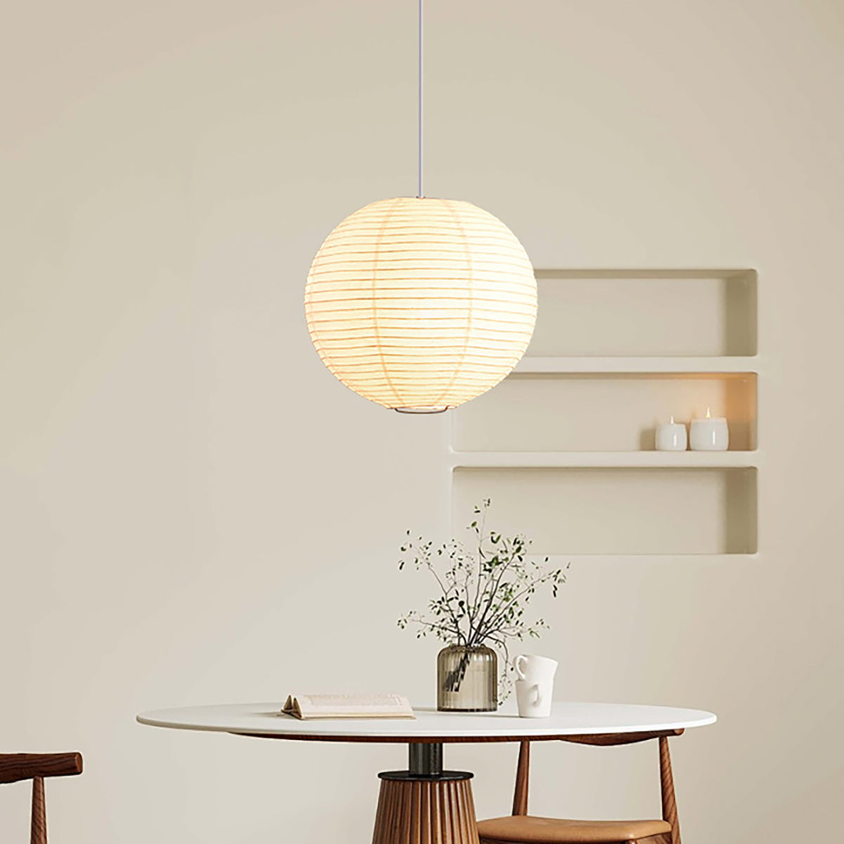 Washi Paper and Bamboo Ceiling Light Fixture – Adjustable Pendant Lamp for Modern Indoor Spaces, Warm Glow Lighting