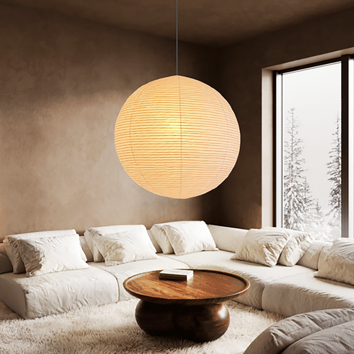 Washi Paper and Bamboo Ceiling Light Fixture – Adjustable Pendant Lamp for Modern Indoor Spaces, Warm Glow Lighting