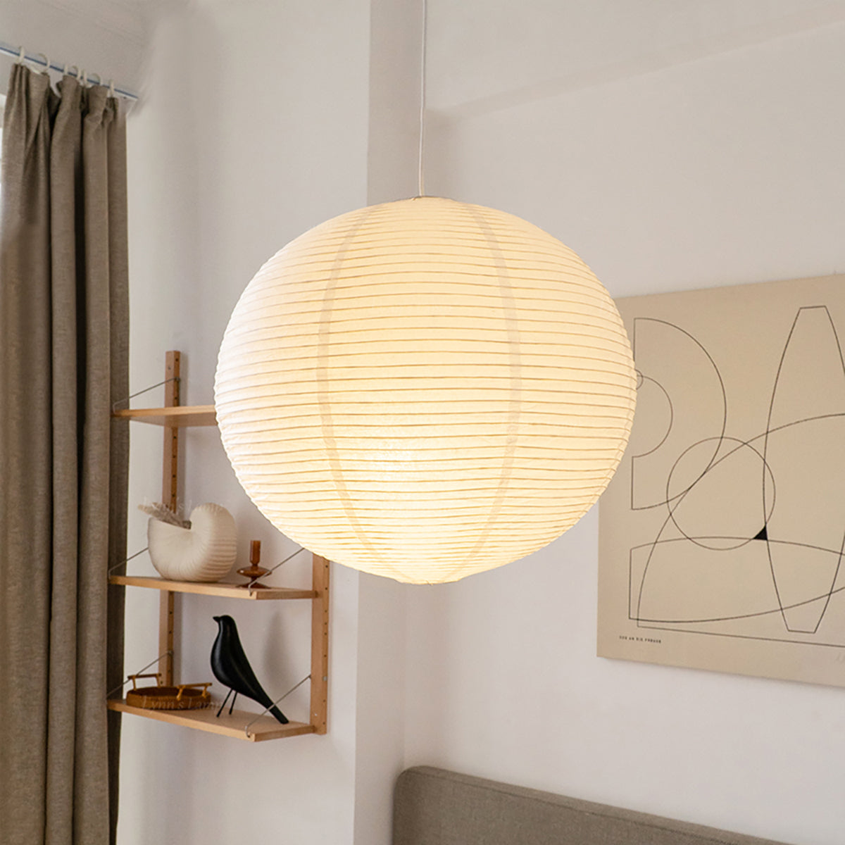 Washi Paper and Bamboo Ceiling Light Fixture – Adjustable Pendant Lamp for Modern Indoor Spaces, Warm Glow Lighting