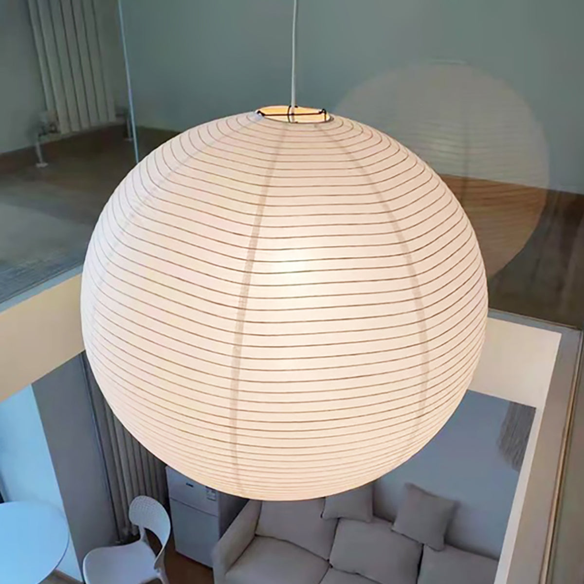 Washi Paper and Bamboo Ceiling Light Fixture – Adjustable Pendant Lamp for Modern Indoor Spaces, Warm Glow Lighting