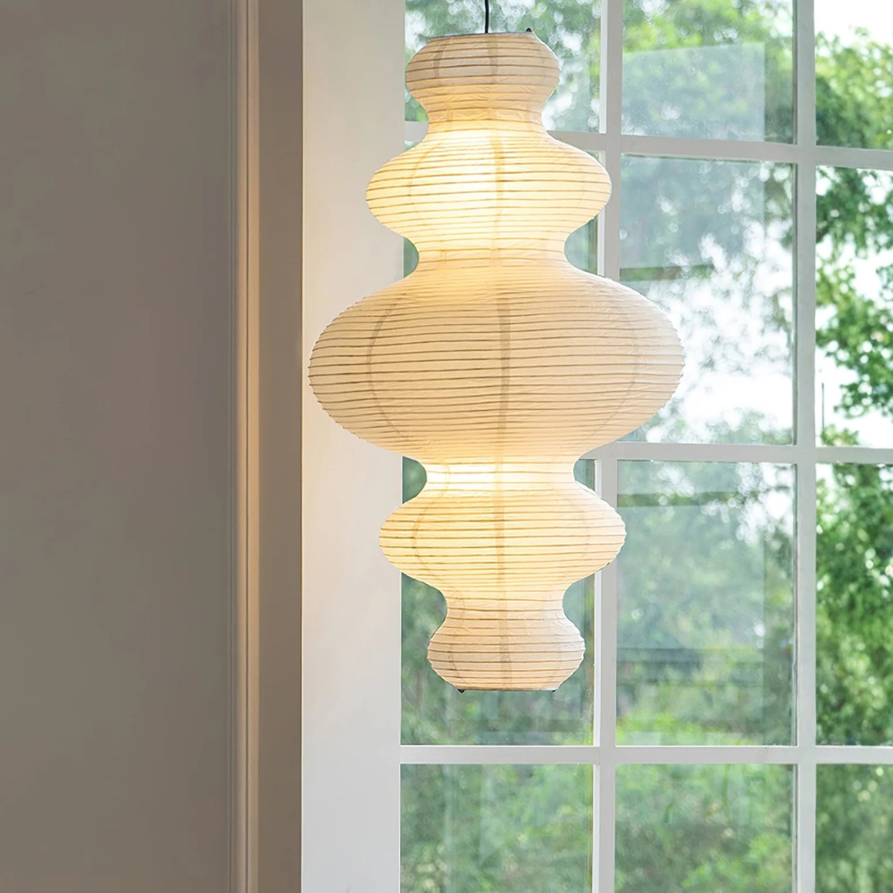 Handcrafted Rice Paper Pendant Light with Bamboo Silk Detail