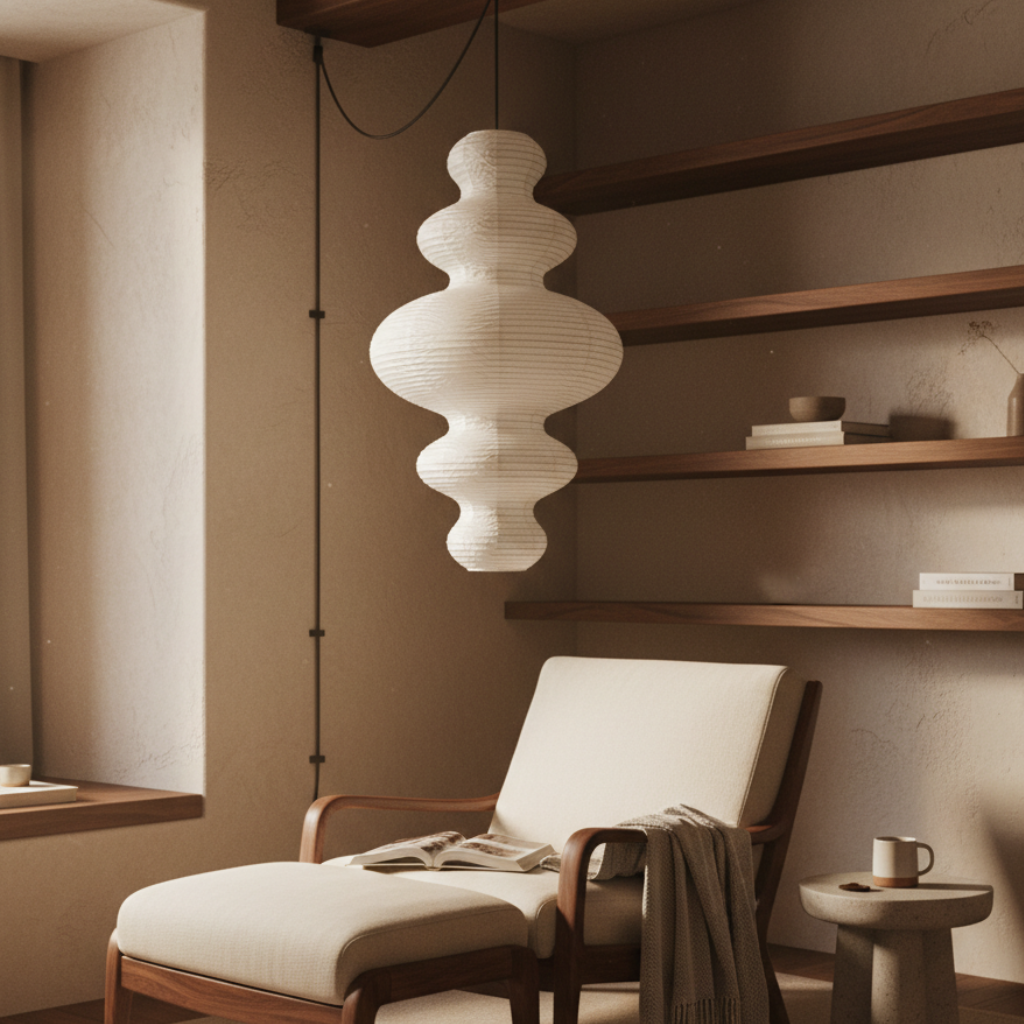 Handcrafted Rice Paper Pendant Light with Bamboo Silk Detail