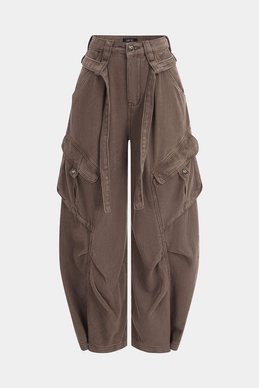 Women's Belted Wide Leg Barrel Cargo Jeans