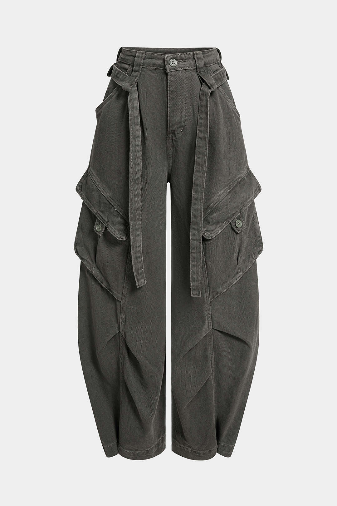Women's Belted Wide Leg Barrel Cargo Jeans