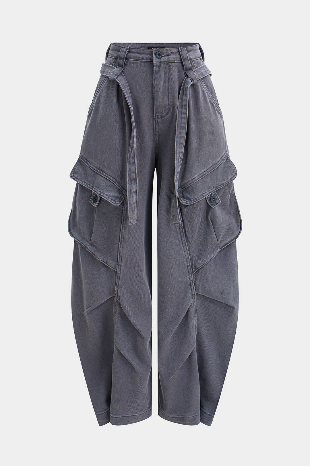 Women's Belted Wide Leg Barrel Cargo Jeans