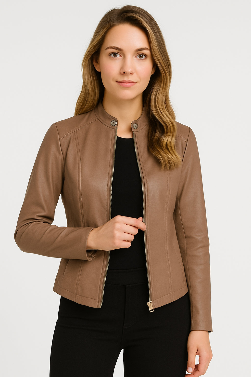 Women’s Fitted Faux Leather Jacket