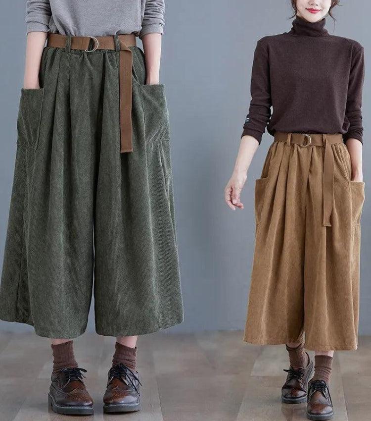 Women's High-Waisted Wide-Leg Corduroy Pants