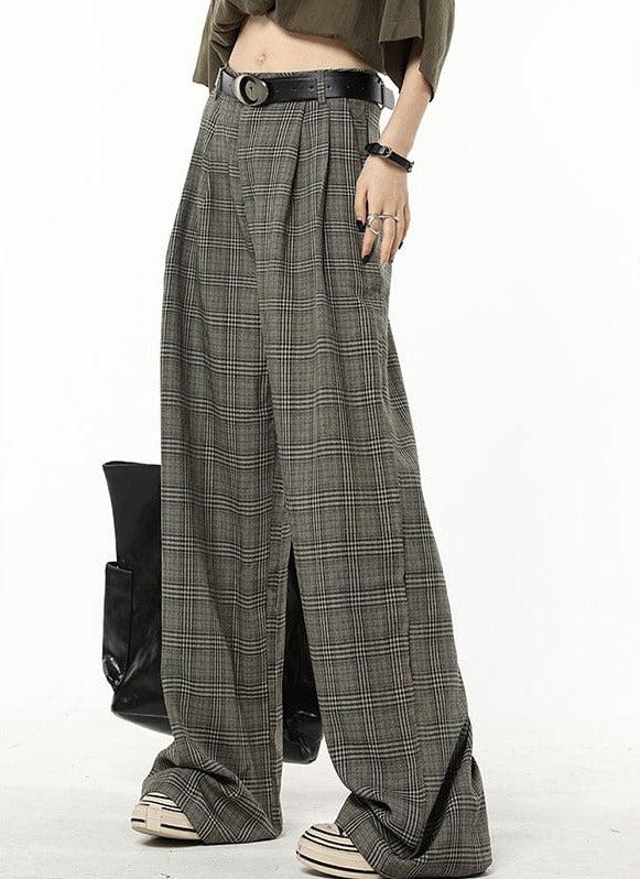Women’s High-Waisted Wide-Leg Plaid Pants