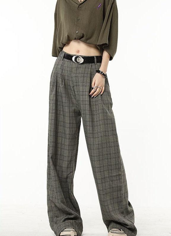 Women’s High-Waisted Wide-Leg Plaid Pants