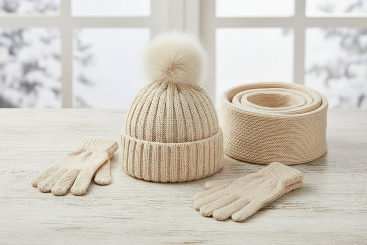 Knitted Hat Scarf and Touchscreen Gloves Set