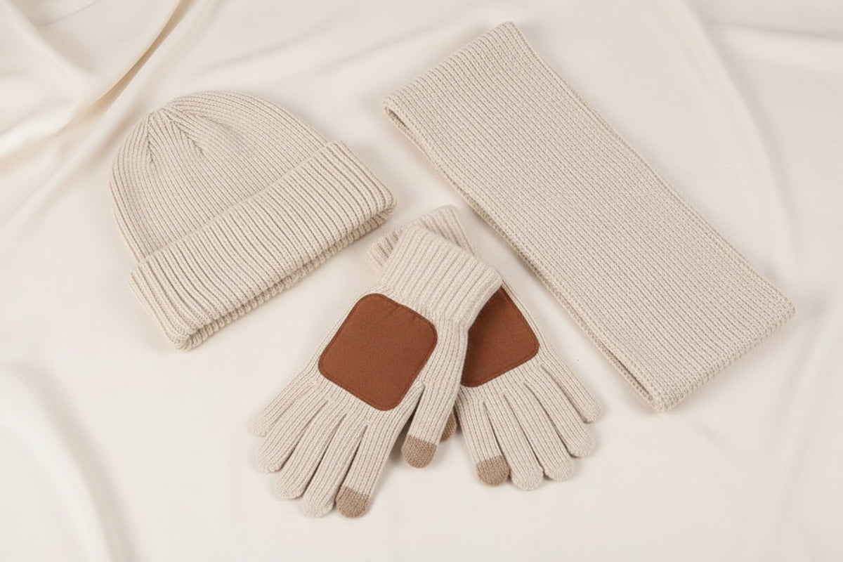 Knitted Hat Scarf and Touchscreen Gloves Set