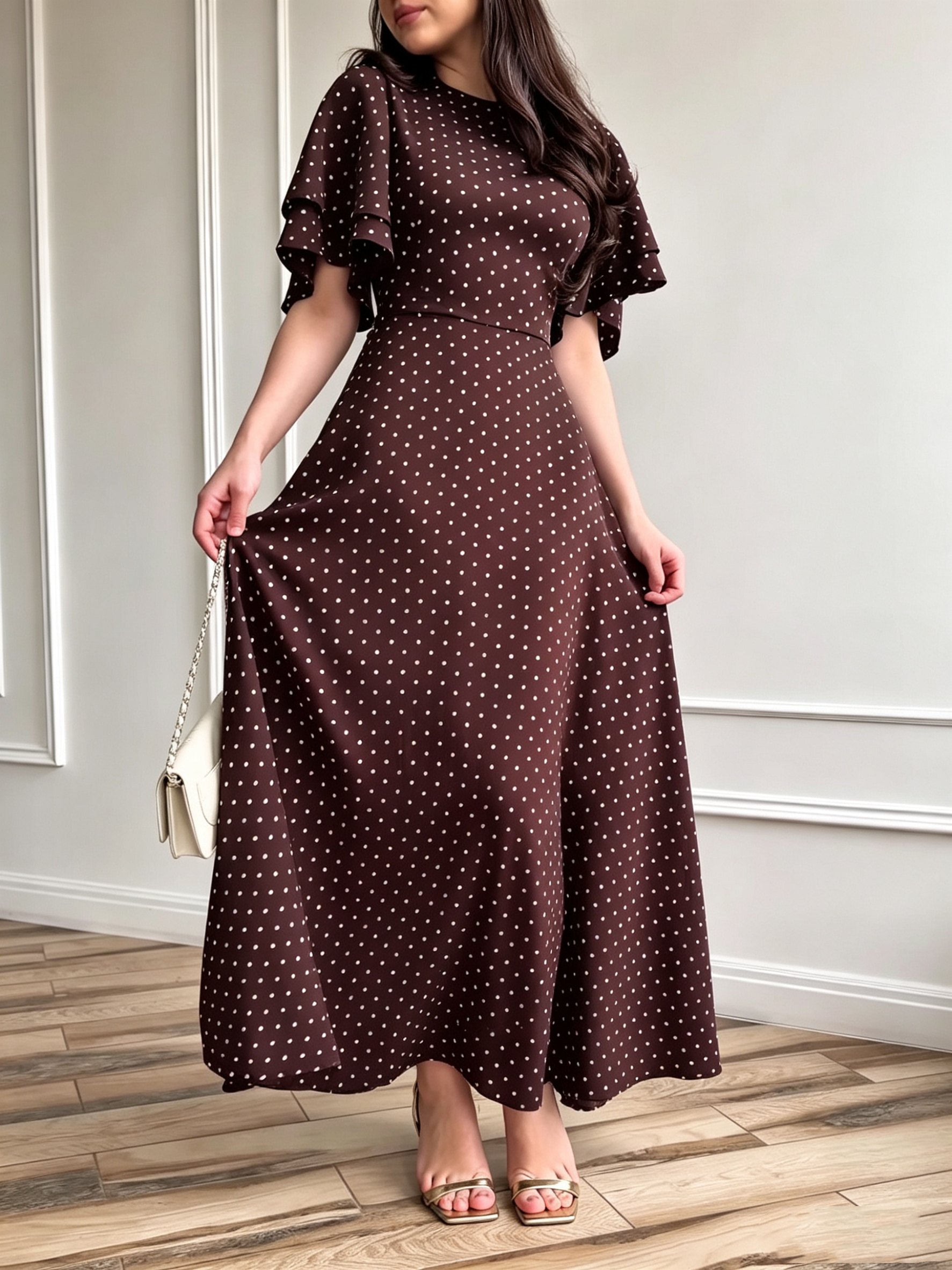 Women's Polka-Dot Satin Tie-Waist Dress – Long Regular Fit