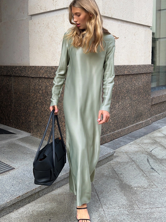 Women's Long Satin Slit Dress