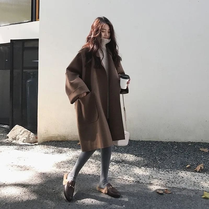 Women's Oversized Trench Coat with Wool Blend