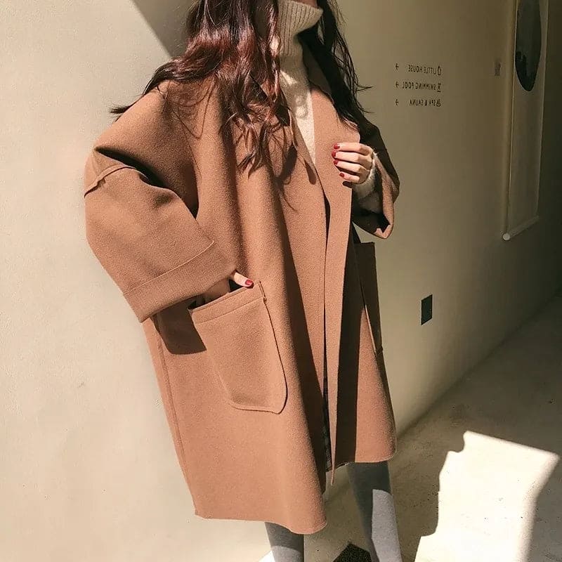 Women's Oversized Trench Coat with Wool Blend