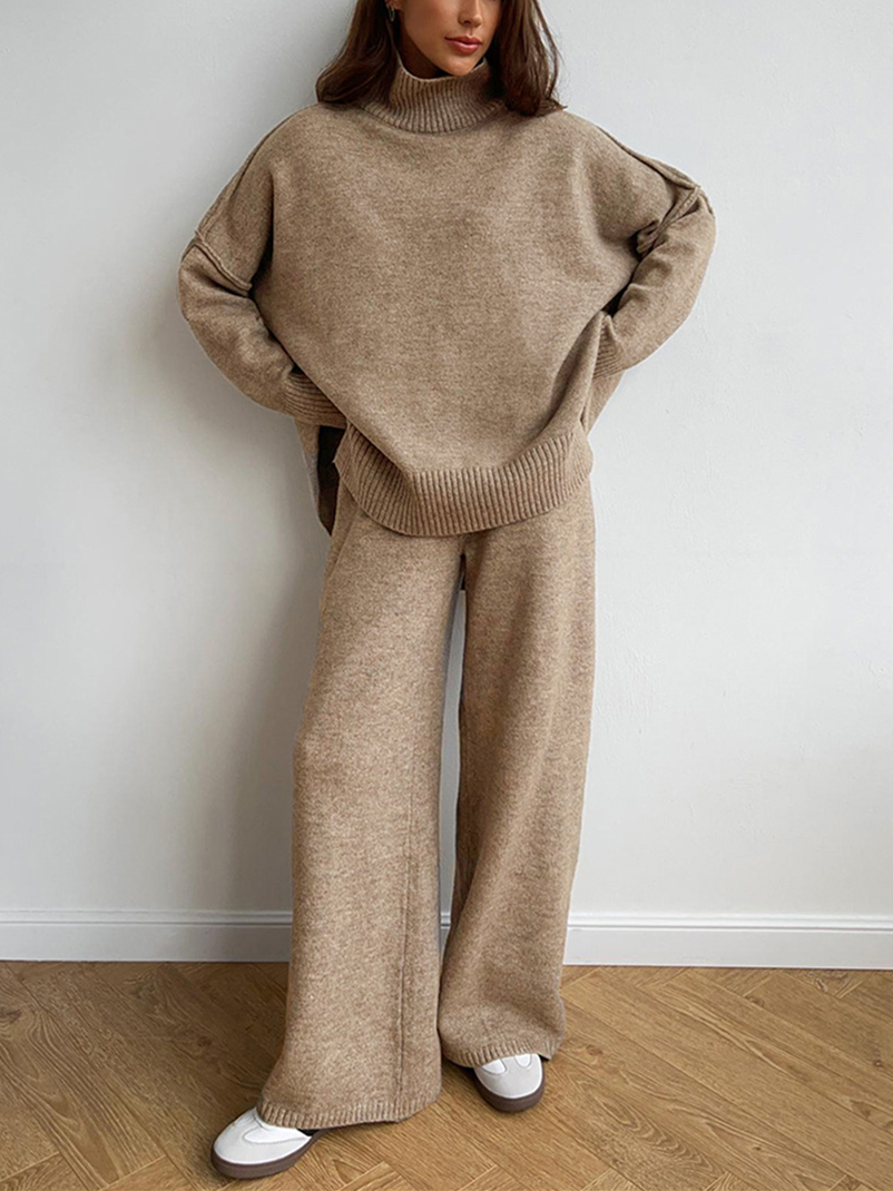 Women's Turtleneck Knit Top and Pants Set