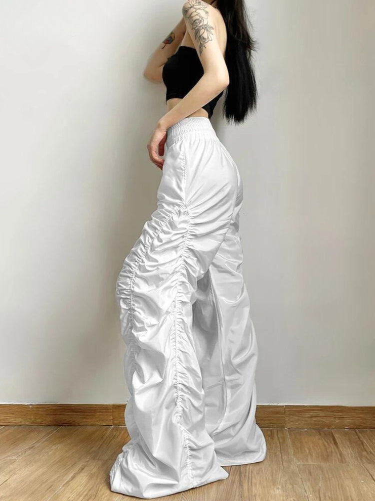 Women's Parachute Pants with Ruched Texture