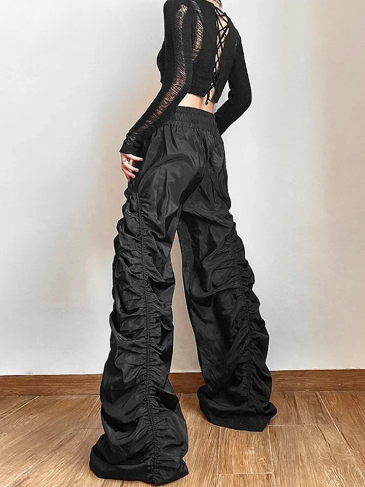 Women's Parachute Pants with Ruched Texture