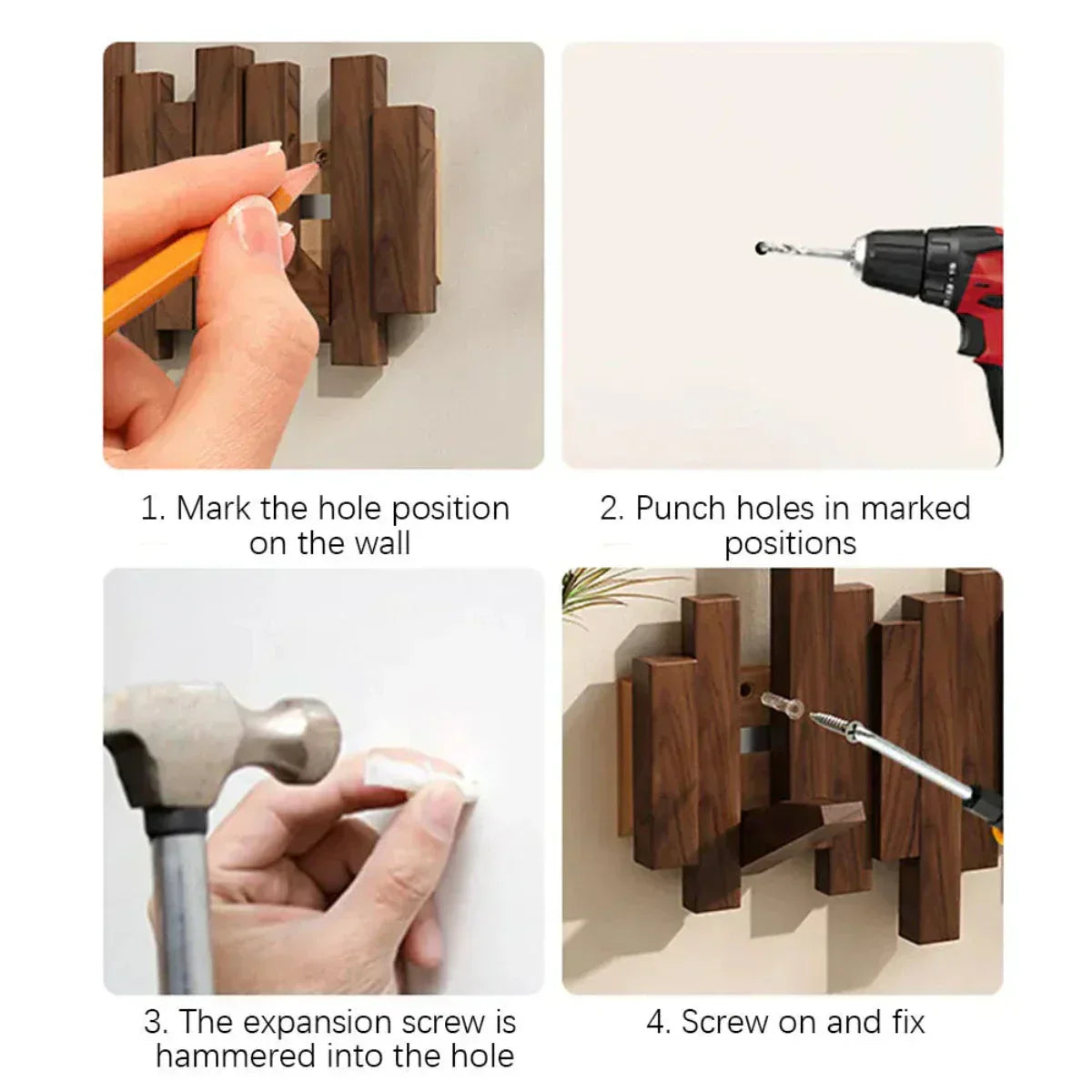 Wood Wall Hooks Wall Art Decorative Storage Organizer Rack