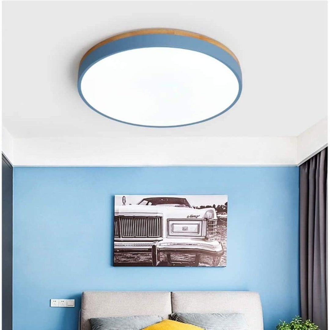 Wooden Round Flush Mount Ceiling Light – Energy-Efficient LED Ceiling Light Fixture for Living Room and Dining Room