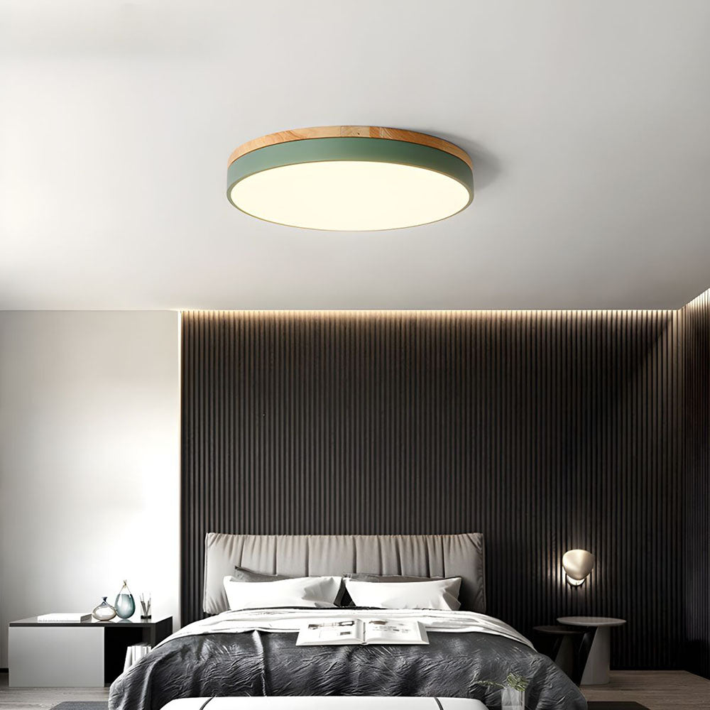 Wooden Round Flush Mount Ceiling Light – Energy-Efficient LED Ceiling Light Fixture for Living Room and Dining Room