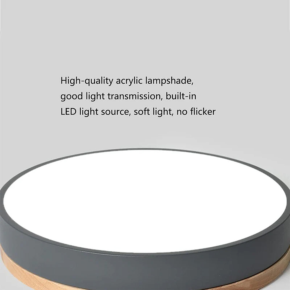 Wooden Round Flush Mount Ceiling Light – Energy-Efficient LED Ceiling Light Fixture for Living Room and Dining Room