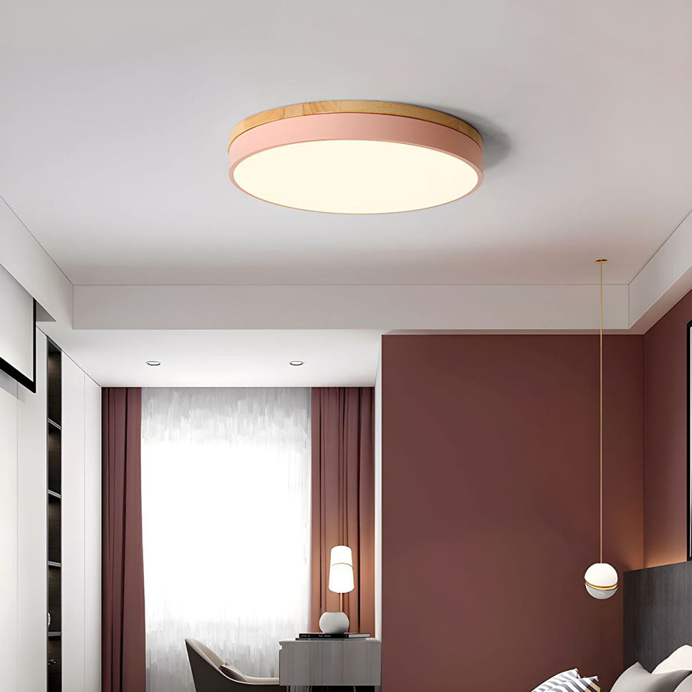 Wooden Round Flush Mount Ceiling Light – Energy-Efficient LED Ceiling Light Fixture for Living Room and Dining Room