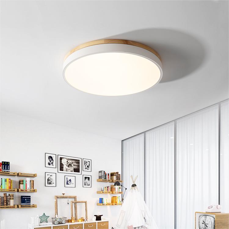 Wooden Round Flush Mount Ceiling Light – Energy-Efficient LED Ceiling Light Fixture for Living Room and Dining Room