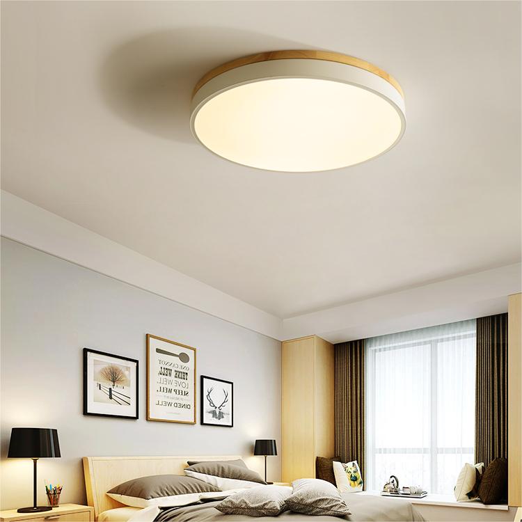 Wooden Round Flush Mount Ceiling Light – Energy-Efficient LED Ceiling Light Fixture for Living Room and Dining Room