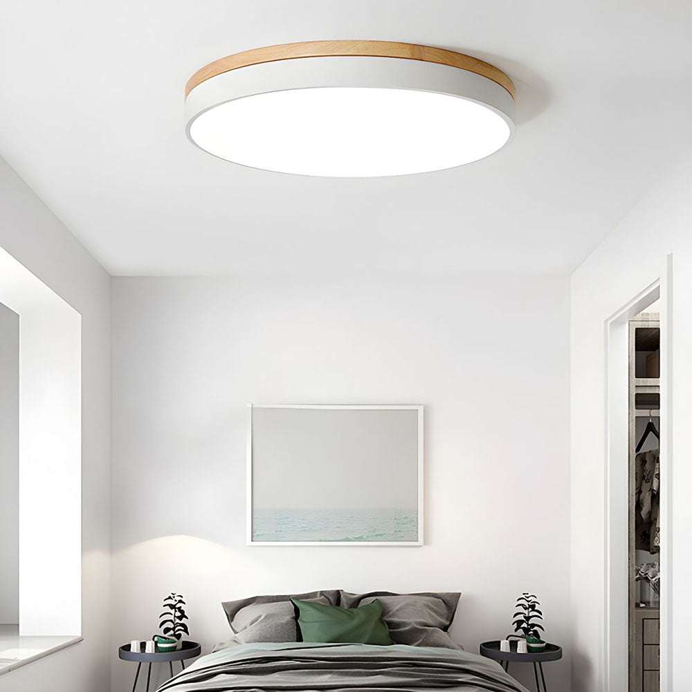 Wooden Round Flush Mount Ceiling Light – Energy-Efficient LED Ceiling Light Fixture for Living Room and Dining Room