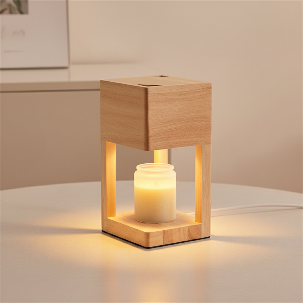 Wooden Candle Warmer Table Lamp