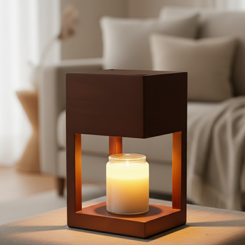 Wooden Candle Warmer Table Lamp