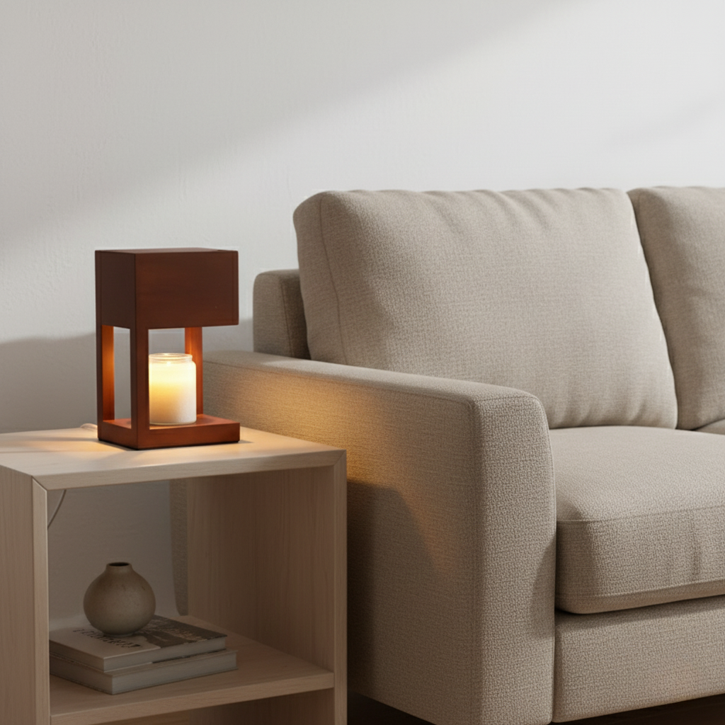 Wooden Candle Warmer Table Lamp