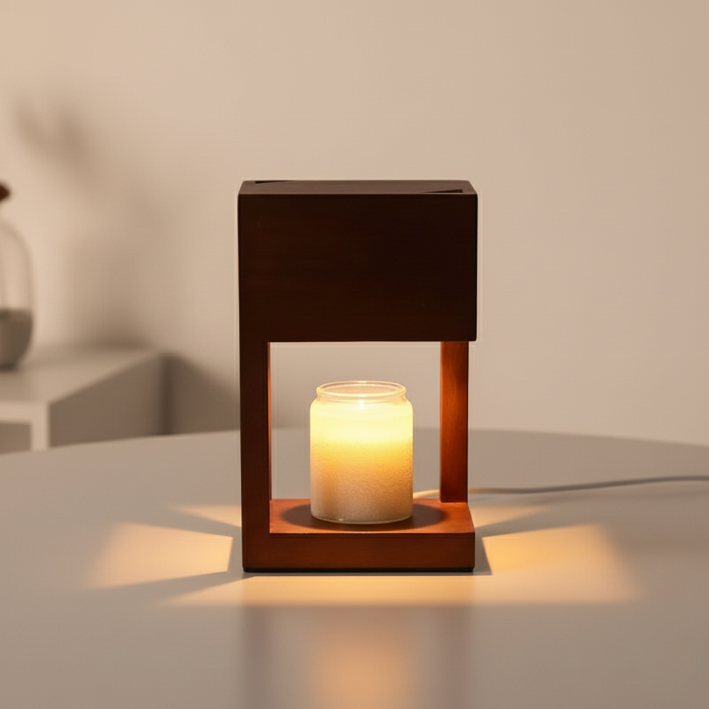 Wooden Candle Warmer Table Lamp