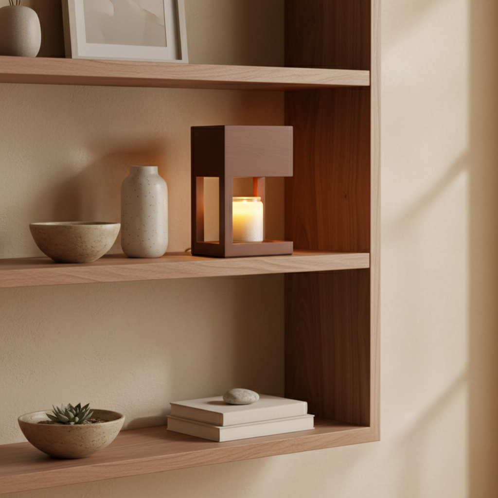 Wooden Candle Warmer Table Lamp