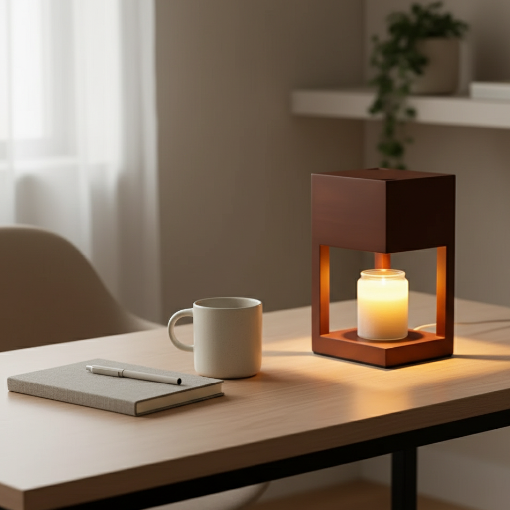 Wooden Candle Warmer Table Lamp