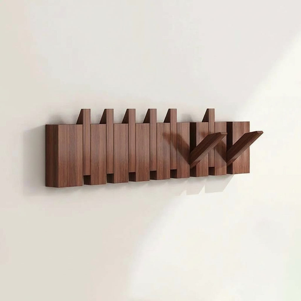 Wooden Wall Coat Rack with Folding Hooks – Natural Wood Magnetic Hook Hanger