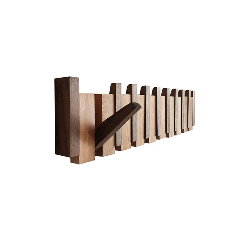 Wooden Wall Coat Rack with Folding Hooks – Natural Wood Magnetic Hook Hanger