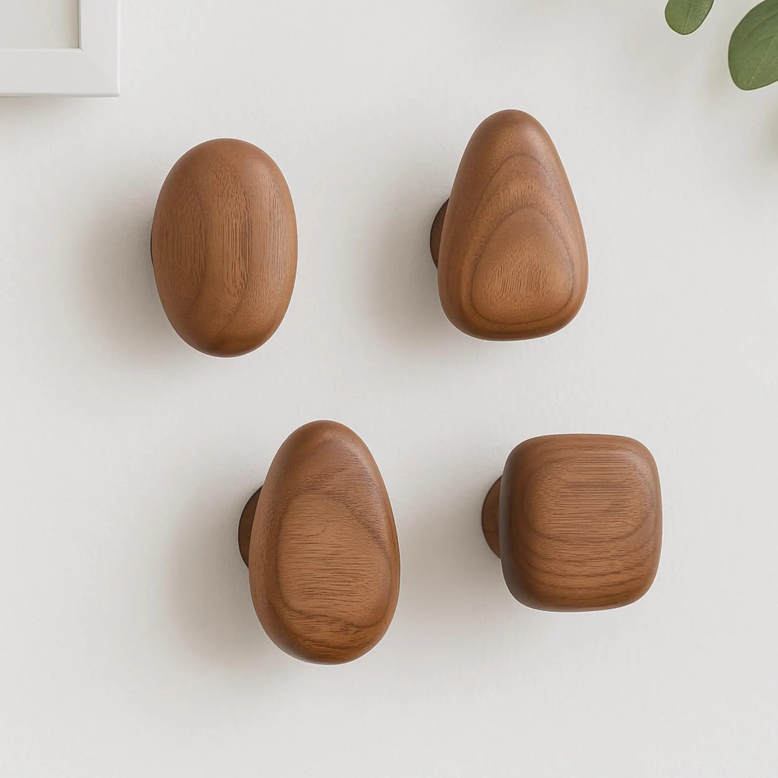 Wooden Wall Hooks Set – 4 Round Solid Wood Coat Hooks in Natural Finish