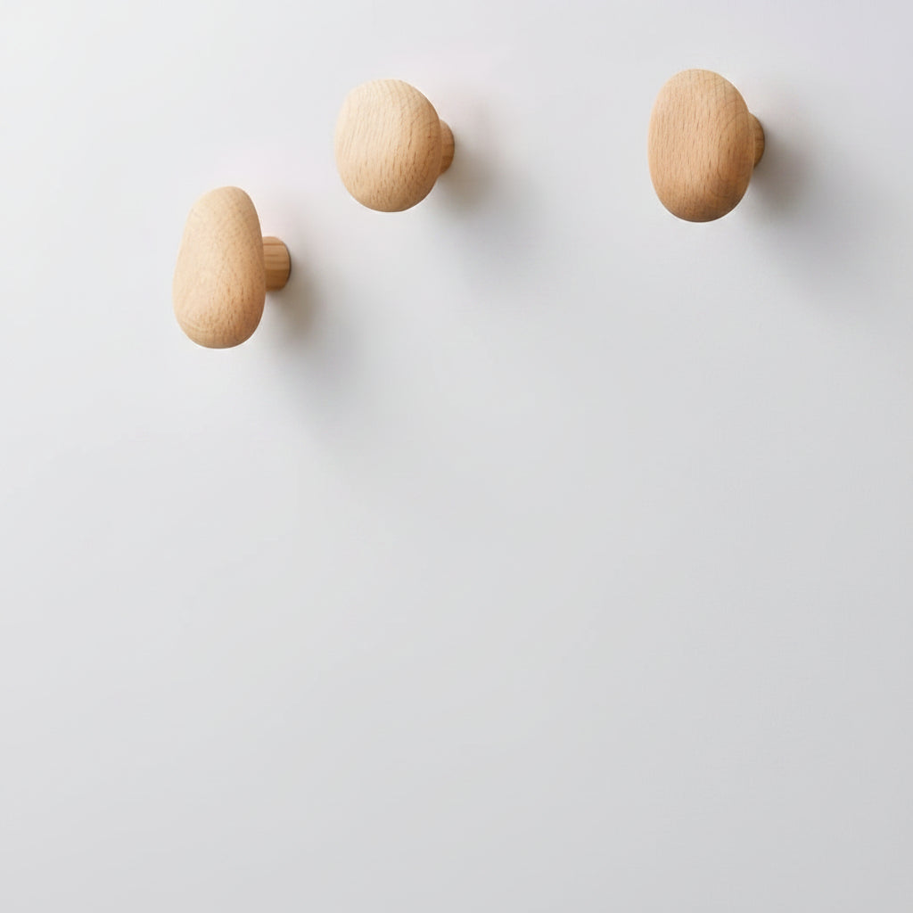Wooden Wall Hooks Set – 4 Round Solid Wood Coat Hooks in Natural Finish