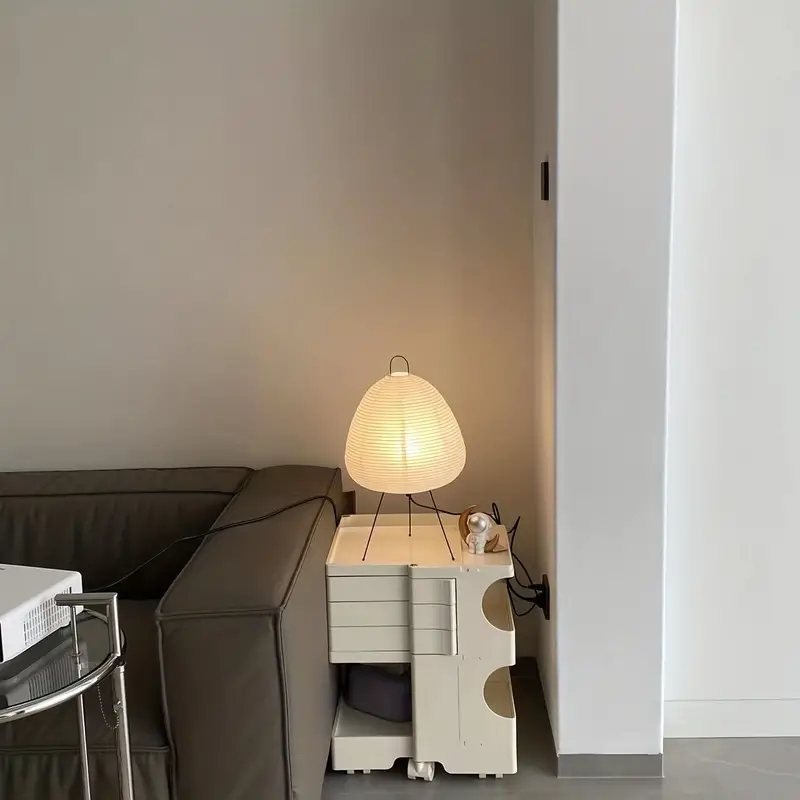 Wrought Iron Tripod Table Lamp with Handmade Rice Paper Shade – Elegant Bedside Table Lamp for Bedroom and Living Room