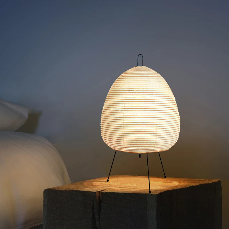 Wrought Iron Tripod Table Lamp with Handmade Rice Paper Shade – Elegant Bedside Table Lamp for Bedroom and Living Room