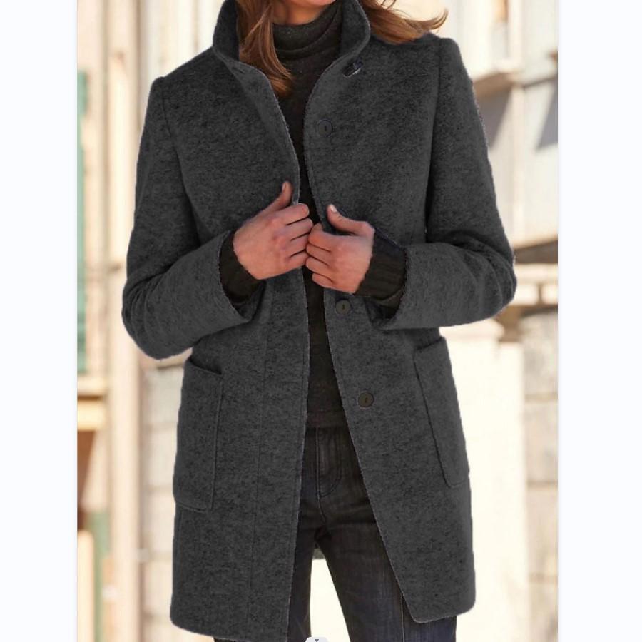 Women’s Classic Wool Coat with Retro Button Closure