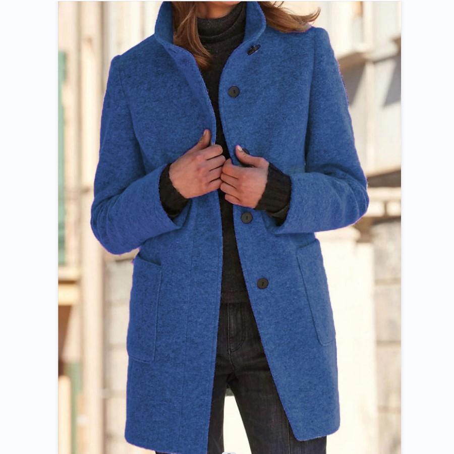 Women’s Classic Wool Coat with Retro Button Closure