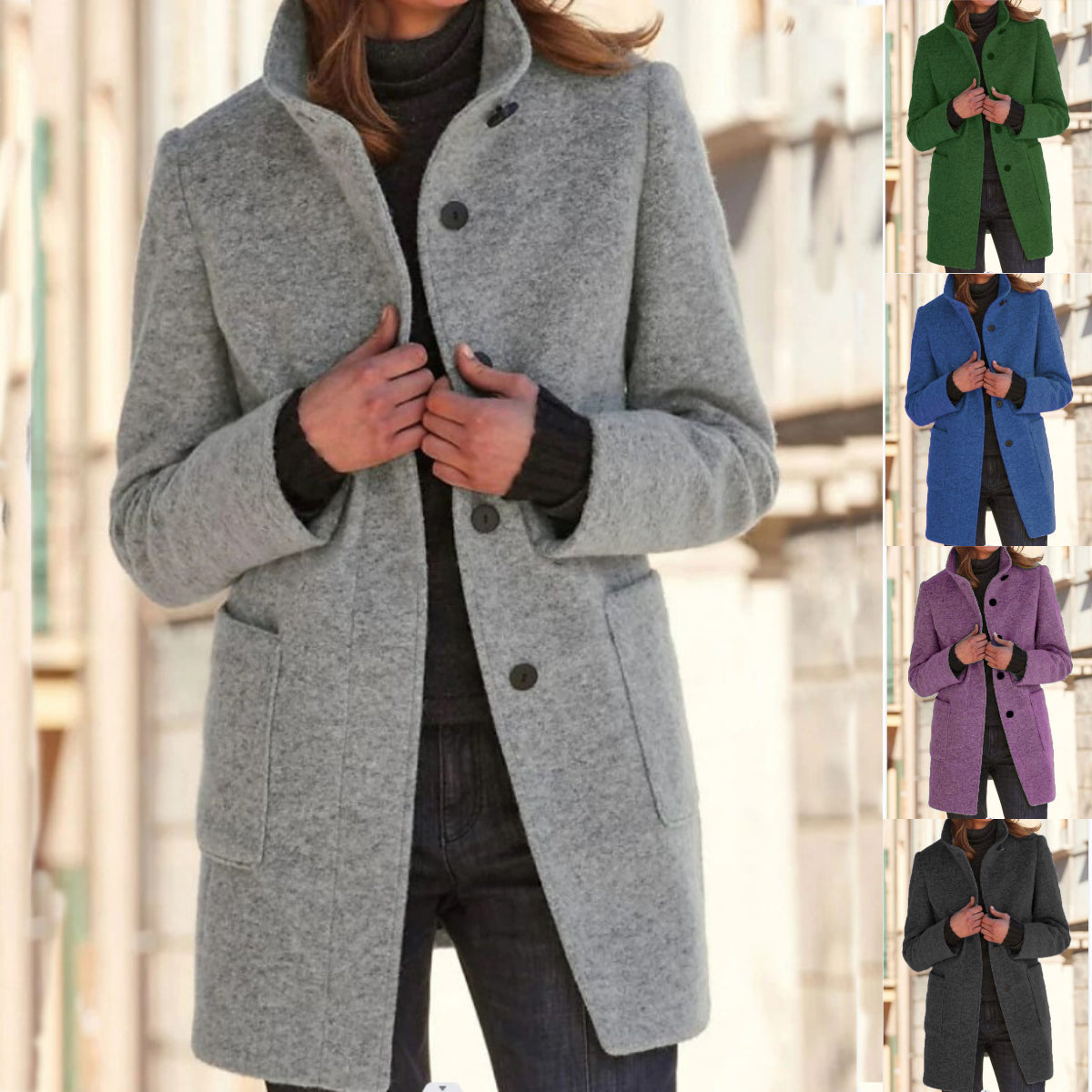 Women’s Classic Wool Coat with Retro Button Closure