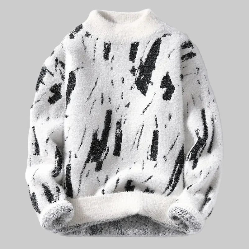Men's Abstract Pattern Fluffy Knit Jumper