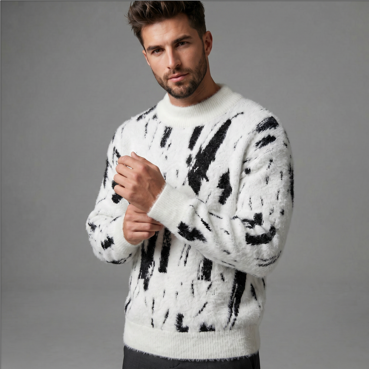 Men's Abstract Pattern Fluffy Knit Jumper