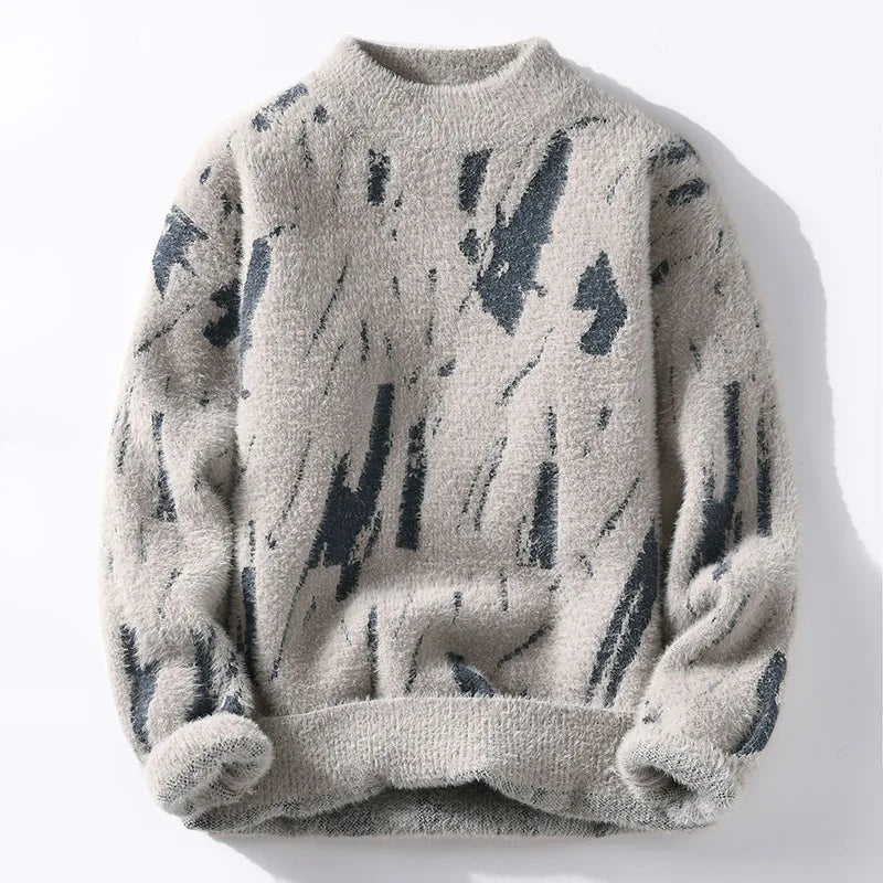 Men's Abstract Pattern Fluffy Knit Jumper